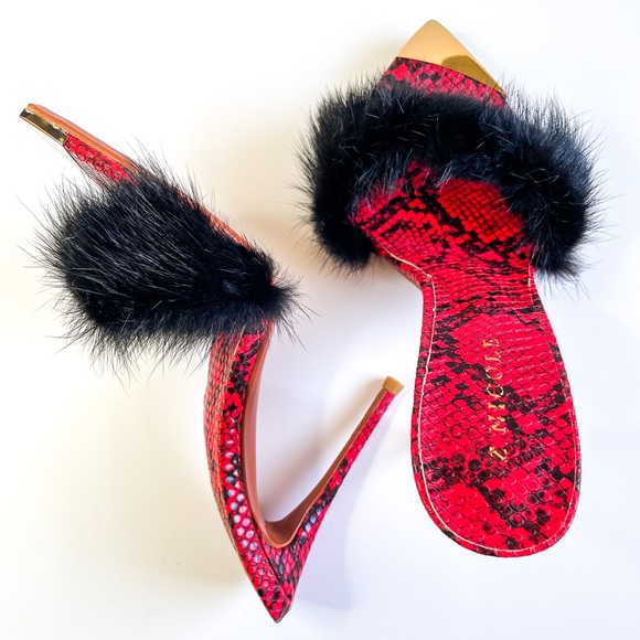 Mink fur red & black mule shoes 🔥🔥🔥 - Picture 2 of 6